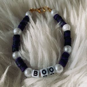 Home made bracelets, Halloween based purple and black!